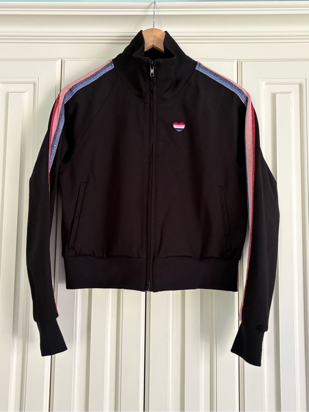 Spiritual Gangster Zip Athletic Sweatshirt Jacket Sparkly Sleeved S Heart Sporty
